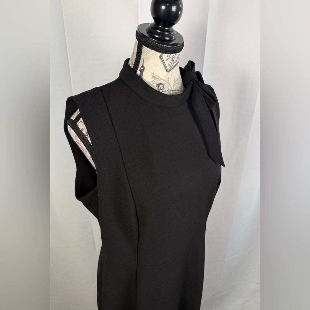 Calvin Klein Black Midi Dress with Bow Tie at Neckline Backside Zip Up Size 12 - Picture 8 of 15